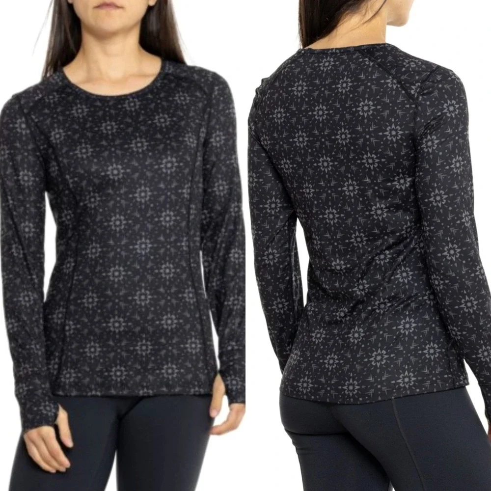 Terramar 2.0 Base Layer Top Womens Crewneck Black Snowflake Large Skiing Wicking